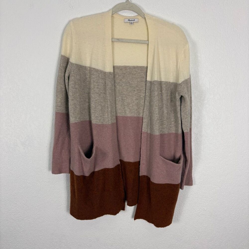 Madewell Colorblock Open Cardigan Sweater Cream and Purple Striped Size XXS